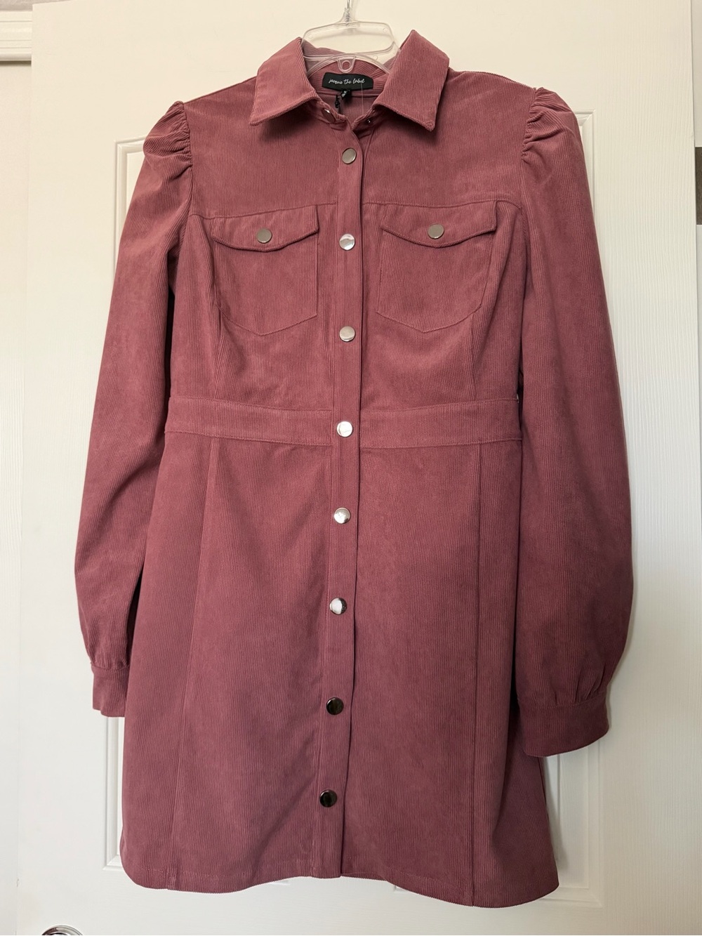 Jacqui the label Dusty Rose Corduroy Snap-Front Trench Dress